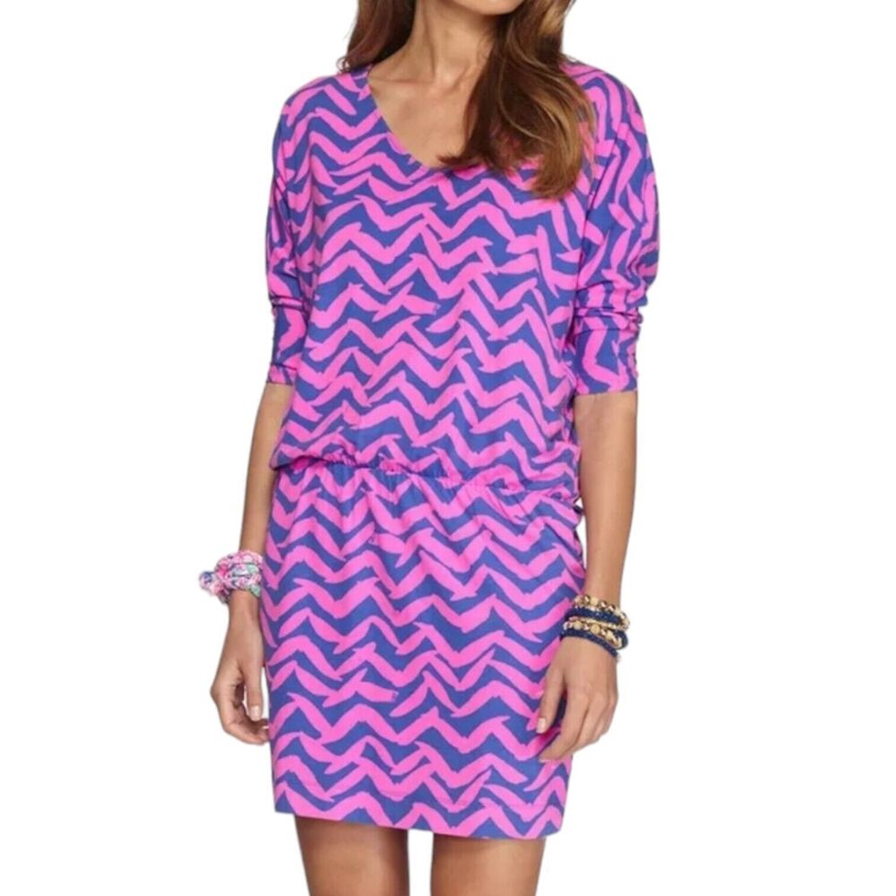 ✨💙💖Lilly Pulitzer Cara Dress Size~XS Pop Pink BlueBlouson Dolman Sleeve💙✨